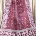 Dark Mauve Soft Buti Korat Jamdani Saree With Blouse Piece