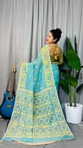 Deep Aqua Soft Dhakai Jamdani Saree