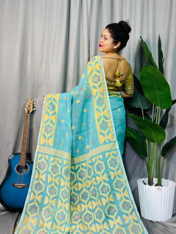 Deep Aqua Soft Dhakai Jamdani Saree