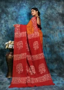 Deep Orange Soft Mom Batik Saree