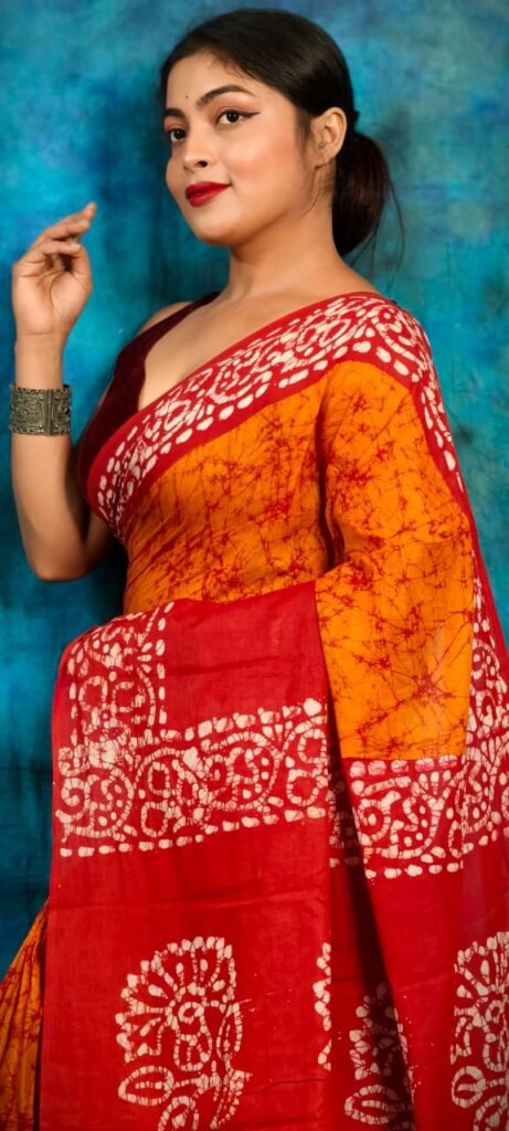 Deep Orange Soft Mom Batik Saree