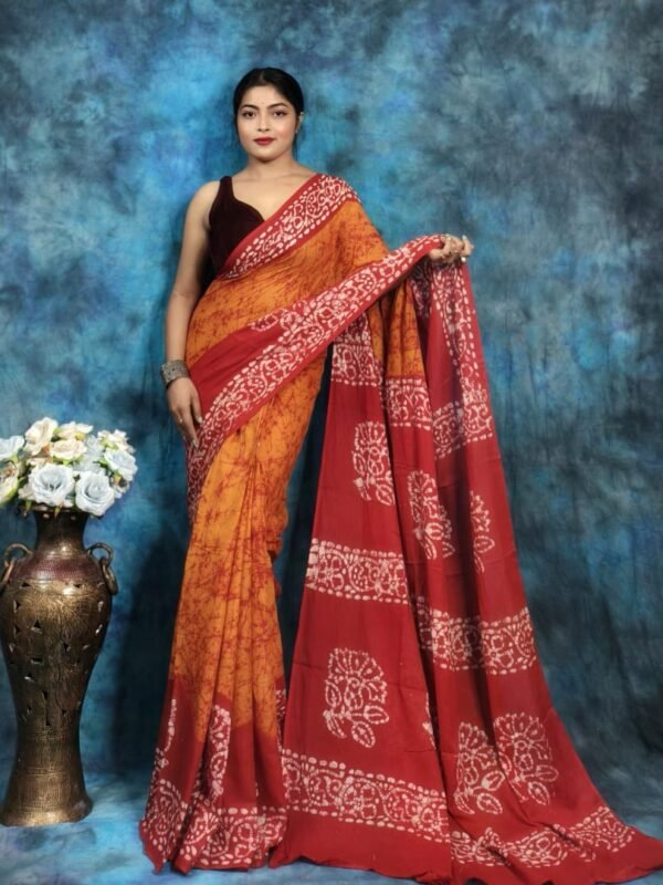 Deep Orange Soft Mom Batik Saree
