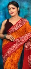 Deep Orange Soft Mom Batik Saree