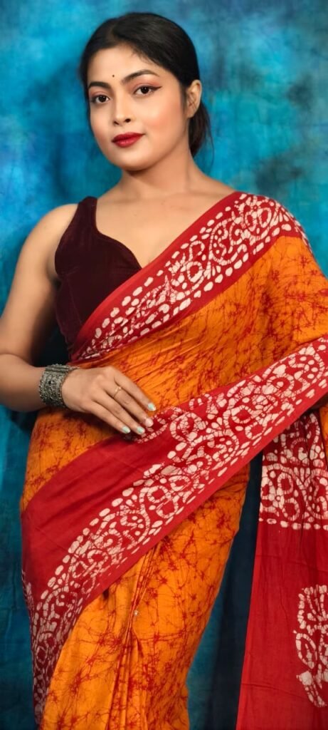 Deep Orange Soft Mom Batik Saree