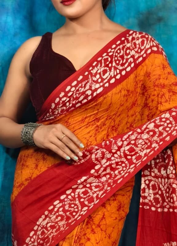 Deep Orange Soft Mom Batik Saree
