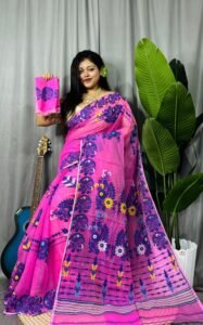 Deep Pink Soft Ful Bahar Jamdani Saree