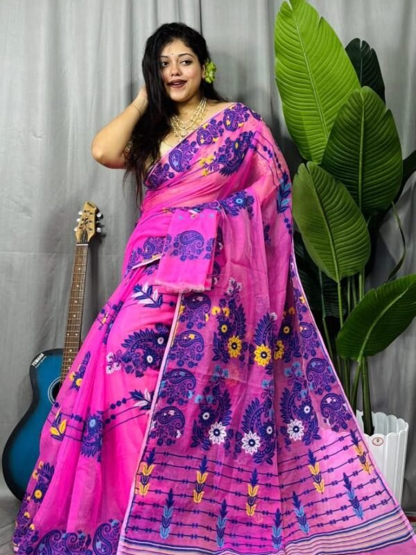 Deep Pink Soft Ful Bahar Jamdani Saree