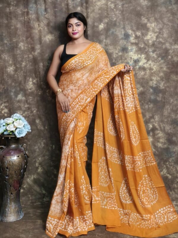 Dull Orange Soft Mom Batik Saree