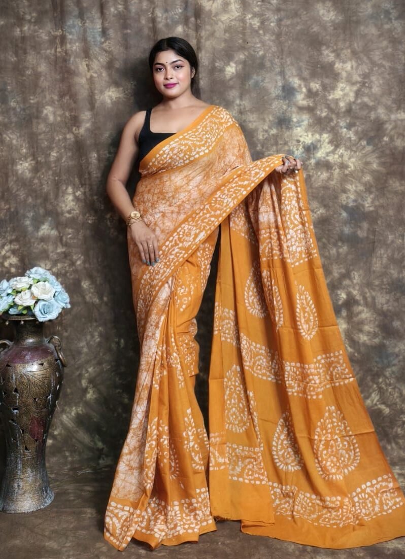 Dull Orange Soft Mom Batik Saree 1 Dull Orange Soft Mom Batik Saree
