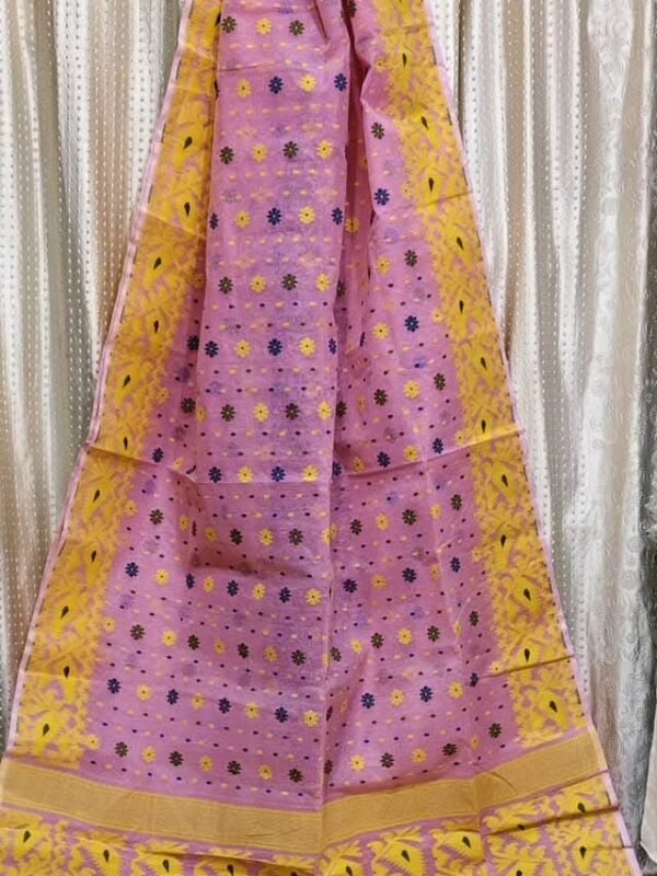 Dull Pink Soft Buti Korat Jamdani Saree With Blouse Piece