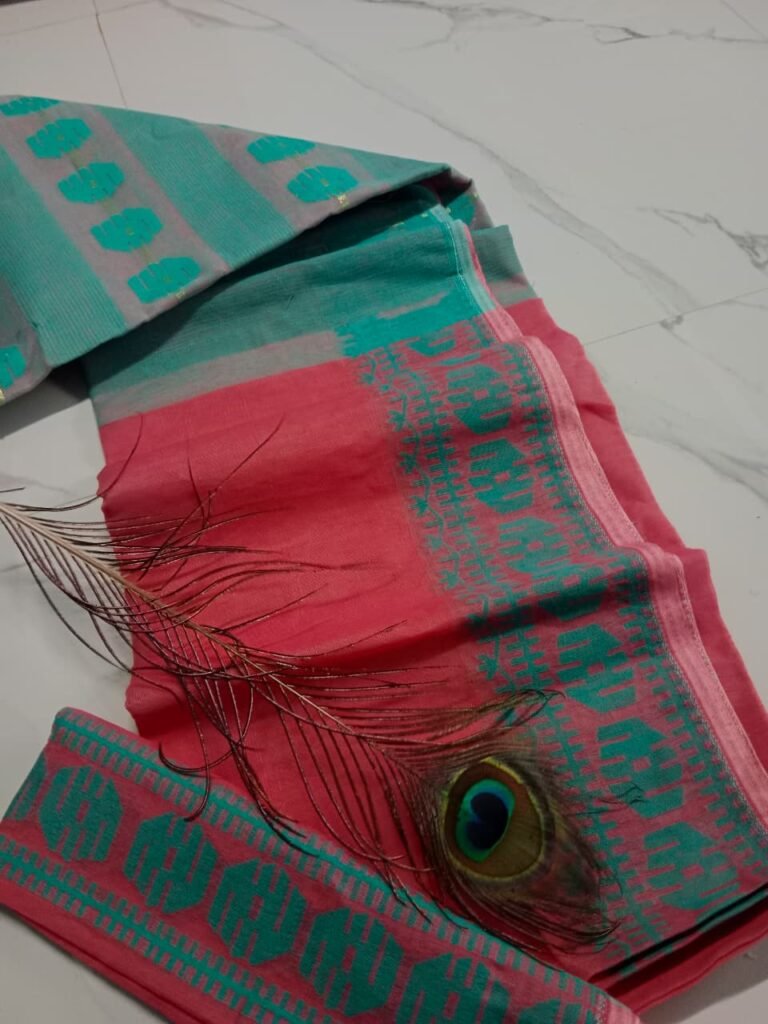 Dull Red Soft Buti Jamdani Sari With Blouse Piece