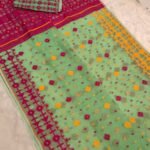 Faded Green Soft Ganga Jamuna Jamdani Sari With Blouse Piece