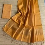 Faded Orange Soft Plain Tissue Saree With Blouse Piece