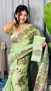 Frog Green Soft Ful Bahar Jamdani Saree