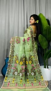 Frog Green Soft Ful Bahar Jamdani Saree