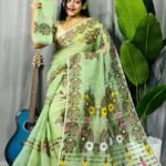 Frog Green Soft Ful Bahar Jamdani Saree