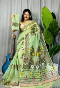 Frog Green Soft Ful Bahar Jamdani Saree