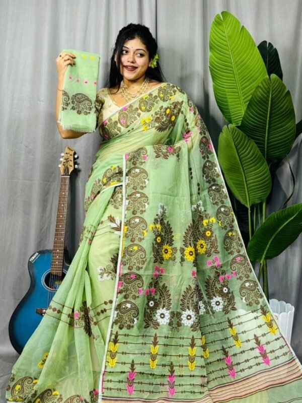 Frog Green Soft Ful Bahar Jamdani Saree