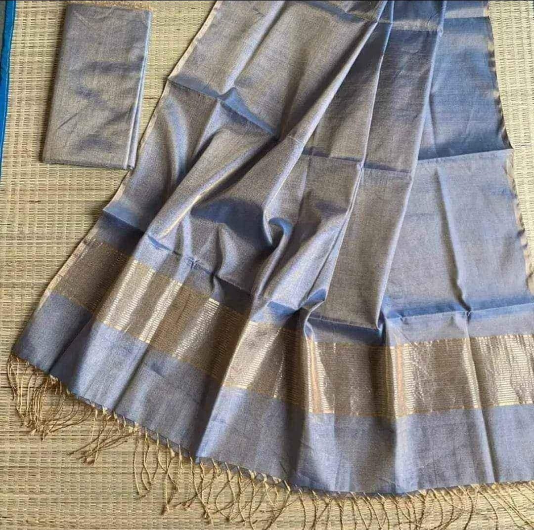 Grey Blue Soft Plain Tissue Saree With Blouse Piece 1 Grey Blue Soft Plain Tissue Saree With Blouse Piece