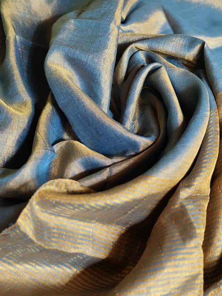 Grey Blue Soft Plain Tissue Saree With Blouse Piece 2 Grey Blue Soft Plain Tissue Saree With Blouse Piece