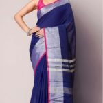 Handloom Dark Blue Soft Slub Cotton Sari With Blouse Piece