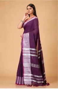 Handloom Dark Purple Soft Slub Cotton Sari With Blouse Piece