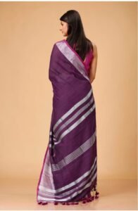 Handloom Dark Purple Soft Slub Cotton Sari With Blouse Piece