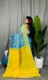 Hippie Blue Soft Ganga Jamuna Jamdani Sari With Blouse Piece