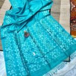 Ice Blue Pure Tussar By Tussar Handloom Sari With Blouse Piece