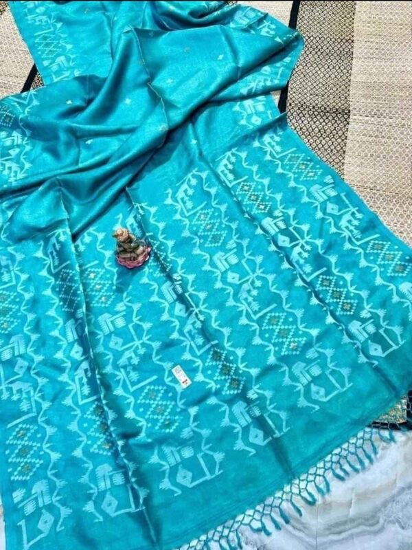 Ice Blue Pure Tussar By Tussar Handloom Sari With Blouse Piece