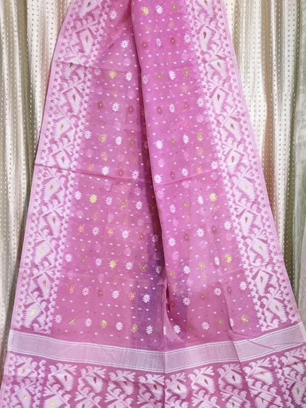Lavender Pink Soft Buti Korat Jamdani Saree With Blouse Piece