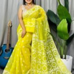 Lemon Yellow Soft Dhakai Jamdani Saree
