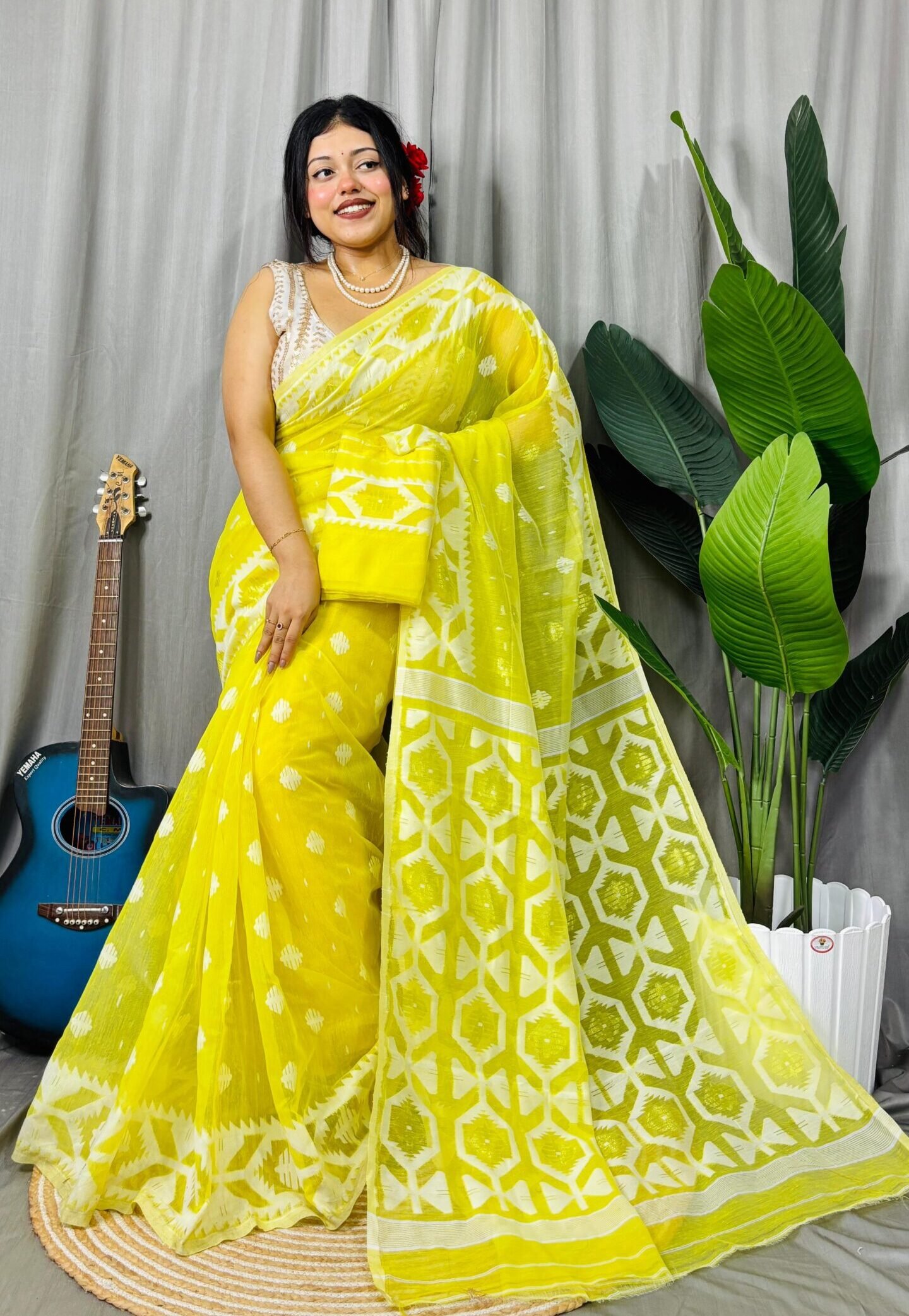 Lemon Yellow Soft Dhakai Jamdani Saree Lemon Yellow Soft Dhakai Jamdani Saree