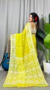 Lemon Yellow Soft Dhakai Jamdani Saree