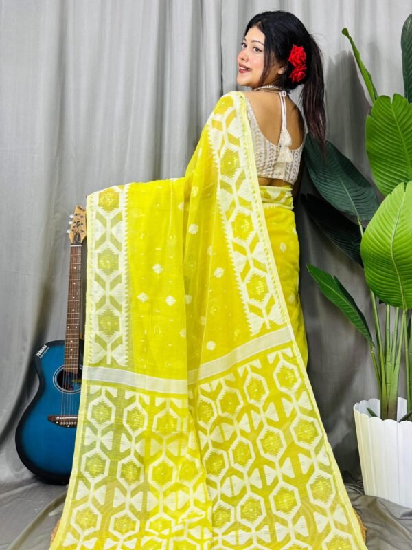 Lemon Yellow Soft Dhakai Jamdani Saree
