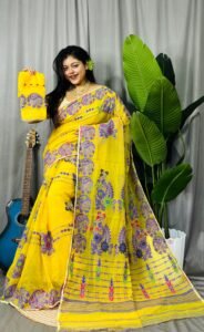Lemon Yellow Soft Ful Bahar Jamdani Saree