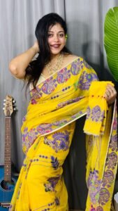 Lemon Yellow Soft Ful Bahar Jamdani Saree