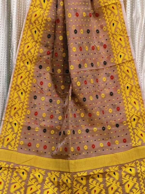 Light Brown Soft Buti Korat Jamdani Saree With Blouse Piece