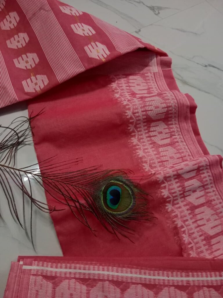 Light Maroon Soft Buti Jamdani Sari With Blouse Piece