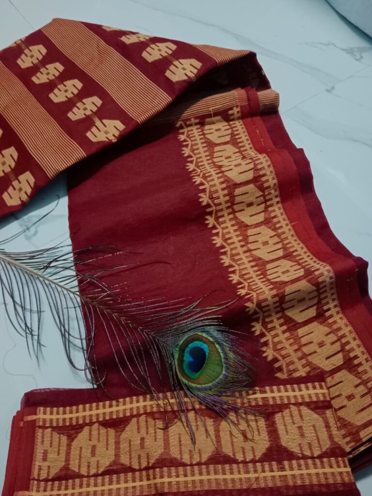 Maroon Soft Buti Jamdani Sari With Blouse Piece