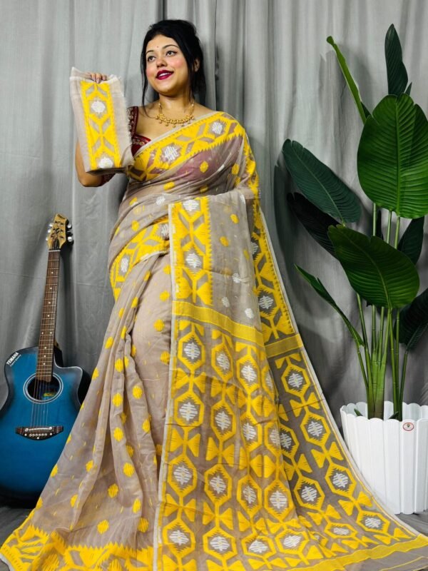 Mushroom Soft Dhakai Jamdani Saree