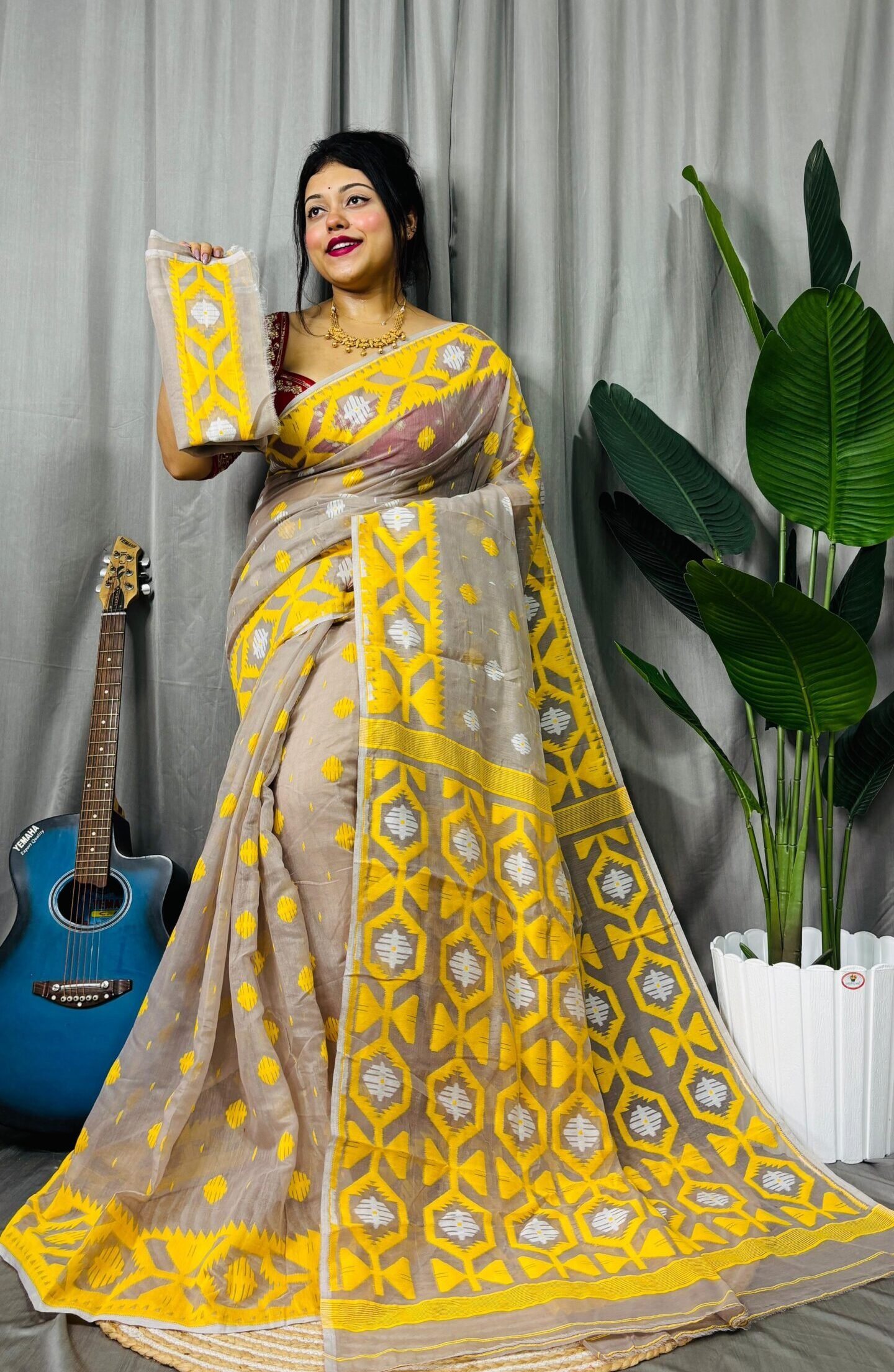 Mushroom Soft Dhakai Jamdani Saree
