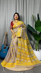 Mushroom Soft Dhakai Jamdani Saree