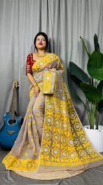 Mushroom Soft Dhakai Jamdani Saree