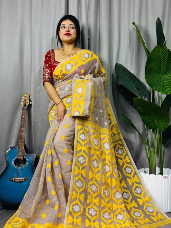 Mushroom Soft Dhakai Jamdani Saree