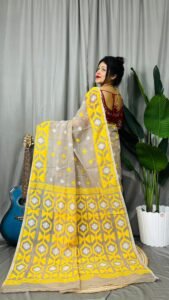 Mushroom Soft Dhakai Jamdani Saree