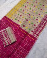 Mushroom Soft Ganga Jamuna Jamdani Sari With Blouse Piece