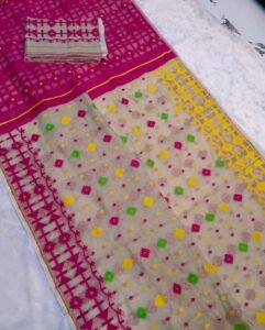 Mushroom Soft Ganga Jamuna Jamdani Sari With Blouse Piece