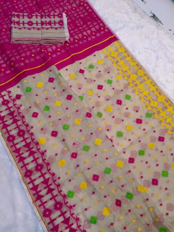 Mushroom Soft Ganga Jamuna Jamdani Sari With Blouse Piece