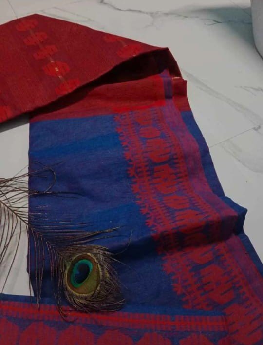 Navy Blue Soft Buti Jamdani Sari With Blouse Piece